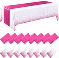 Tudomro 16 Pack White and Hot Pink Plastic Tablecloths Satin Runner Set by Tudomro