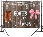 12x8ft Gender Reveal Backdrop Boots or Bows Photography Background Glitter Dot Star Rustic Wood Board Cartoon Baby Shower Banner Decorations Newborn Boy Girl Birthday Party Photo Booth Prop - Image 6