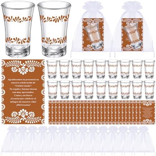 SiliFine 50 Sets Cielito Lindo Baby Shower Favors Shot Glasses for Guests Bulk 1.5oz Recuerdos Para Boda Wedding Shot Glass Thank You Card Bag for Guest Talavera Bridal Baby Shower(Terracotta) by SiliFine