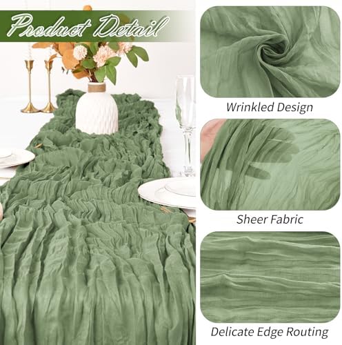 30 Pack Sage Green Cheesecloth Table Runner 17 x 108 inch Cheese Cloth Table Runners 9ft Green Table Runner Rustic Romantic Sheer Gauze Runner for Wedding Party Baby Shower Table Decoration - Image 3