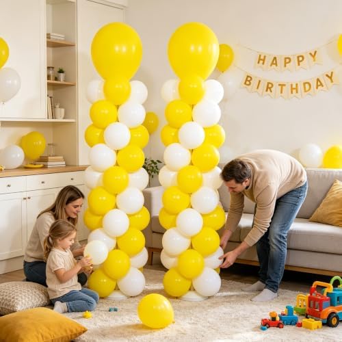 2‑Set Matte White Yellow Balloon Column Kit for Birthday&Baby Shower Party - Image 2