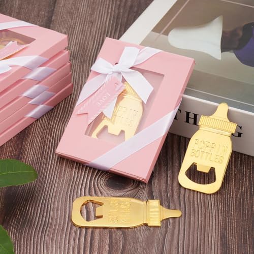 32 Pack Baby Bottle Shaped Poppin Bottle Openers - Baby Shower Favors with Gift Box, Gender Reveal Party Decorations, Wedding Souvenirs & Return Gifts for Guests (Pink) - Image 6