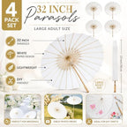Koyal Wholesale 4Pcs White Parasol Umbrella 32” White Paper Umbrella for Wedding Paper Parasol Umbrella for Sun Bridal Party Chinese Japanese Parasol DIY Craft Arts - Image 3