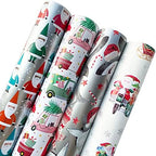 Jillson Roberts Kids Christmas Wrapping Paper Roll Bundle (25 sq ft per roll, 100 Total Sq Ft) Out for Delivery, Bright Santa, Christmas Cats in Cars, Christmas Shark, 4 Pack by JillsonRoberts