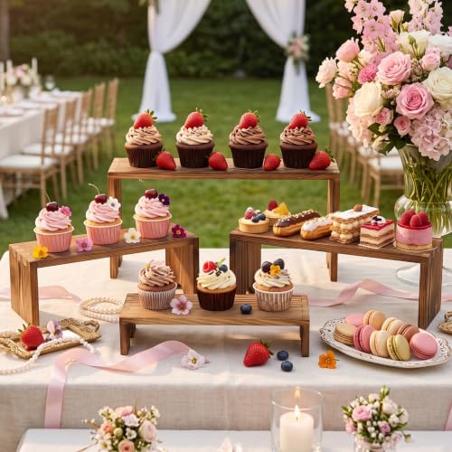 4 Set Wood Display Risers, Stackable Cupcake Stand for Party Dessert Table - Image 2