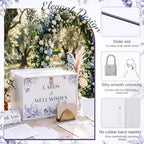BreezeHug 14" Blue Chinoiserie Wedding Card Box with Lock & Sign - Image 5
