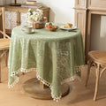 Sage Green Boho Floral Crochet Lace Tablecloth Square 60 x 60 Inch by Chorowl