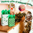 Humyoun 24 Pack Christmas Paper Gift Bags Bulk Assorted Sizes, White,Green - Image 4