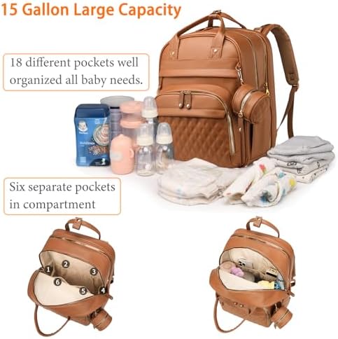 Astro alan Diaper Bag with Changing Station, Waterproof 3 in 1 Diaper Backpack with Foldable Changing Pad, Large Travel Backpack for Mom & Dad, Shower Gift for Baby Girl & Boy, Brown - Image 4