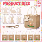 Sweetude 12 Pack Easter Bunny Burlap Bags with Tags Easter Reusable Treat Bags with Handles Jute Linen Tote Candy Gift Wrapping for Spring Party Favors Supplies (Cute) - Image 2