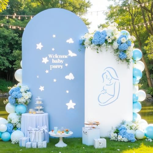 White Blue Arch Backdrop Cover Set of 2 Party Wedding Arch Covers Stretchy Backdrop 7.2FT 6FT Decorations Baby Shower Bridal Shower Photo Birthday Arch Stand Cover Spandex - Image 3