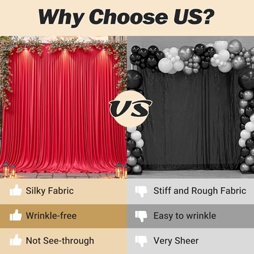32ftx10ft Wrinkle Free Red Backdrop Curtain - 10 Feet Photography Backdrop Drapes, Silky Polyester Back Drop Cloth for Wedding Baby Shower Balloon Arch Background - Image 7