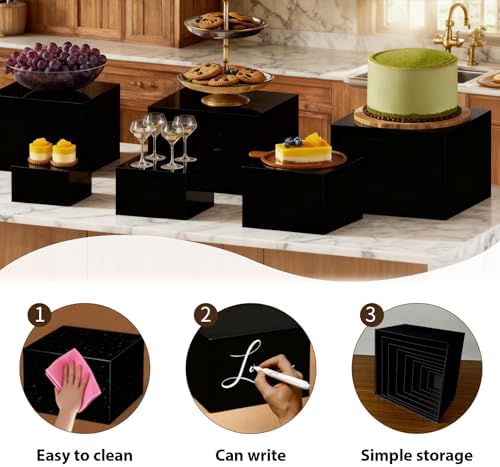 6PCS Black Acrylic Buffet Display Risers 3in to 8in - Image 3