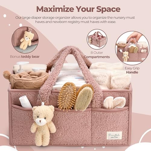 PeraBella Baby Diaper Caddy Organizer with Handle, Boy & Girl Shower Gift Basket, Portable Diaper Storage Basket Bin for Wipes, Newborn Baby Essentials Registry Search Must Haves, Car Caddy Organizer - Image 5