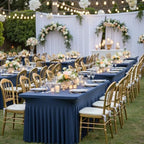 Spandex Tablecloth 8FT Rectangle Table Cover 6 Pcs Navy Blue Wrinkle-Free - Image 2