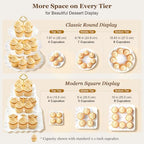 Lzerking Dessert Table Display Set 13PCS, 3-Tier Cupcake Stand Set with Metal Gold Rods, 3 Round & 3 Square Dessert Stands, 4 Serving Trays & 3 Tongs for Wedding Birthday Baby Shower Party Decor - Image 4