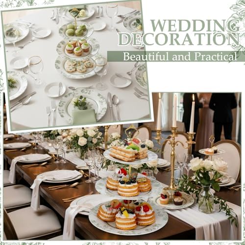 Lallisa Sage Green Floral 3 Tier Dessert Stand 10", 9" and 7" Ceramic Vintage Chinoiserie Tea Party Tiered Tray Cupcake Stand Display Holder Tower for Wedding Baby Shower Bridal Shower Tea Party - Image 5