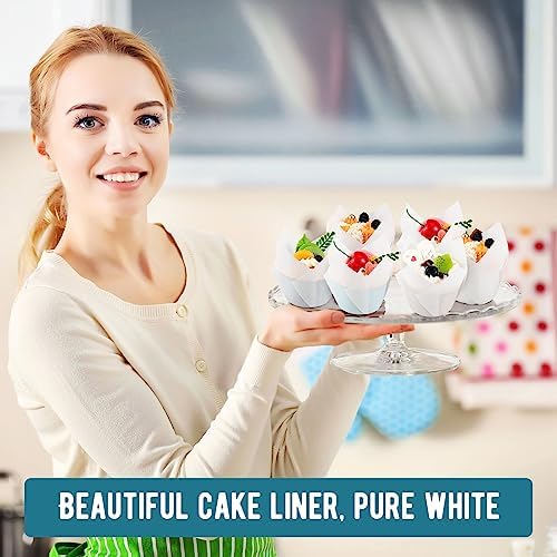 Maxdot 800 Pcs 3.15 Inches Tulip Cupcake Liners Holders Muffin Liners Grease Resistant Paper Baking Cups Cupcake Wrappers for Wedding Birthday Baby Shower Party(Pure,White) - Image 6