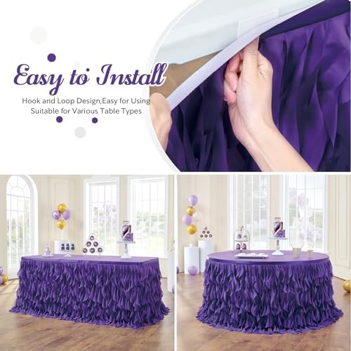 Leegleri Purple Tulle Curly Willow Table Skirt for Little Mermaid Party Baby Shower,Tutu Ruffle Rectangle Table Skirts (L 9(ft)*H 30in Table Skirt) - Image 5