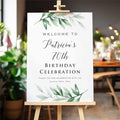 Printed Greenery Birthday Celebration Welcome Sign, Personalized Green Birthday Party Decorative Sign, Customized Poster Board Canvas by BlissfulMelodyDesign