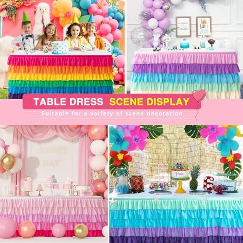 Pufogu Rainbow Tulle Table Skirt 9ft Tutu Ruffled Chiffon Tablecloth For Rectangle Wedding Baby Shower Girls Birthday Party and Cake Dessert Table Decorations(BrightRainbow, L9(ft), H30in) - Image 6