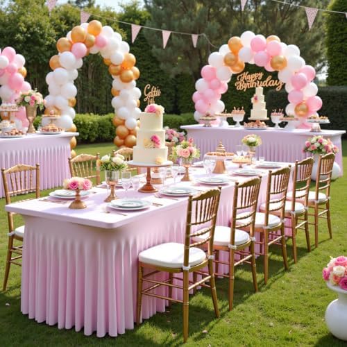 Spandex Tablecloth 6FT Rectangle Table Cover 6 Pack Pink Wrinkle-Free by Outpain