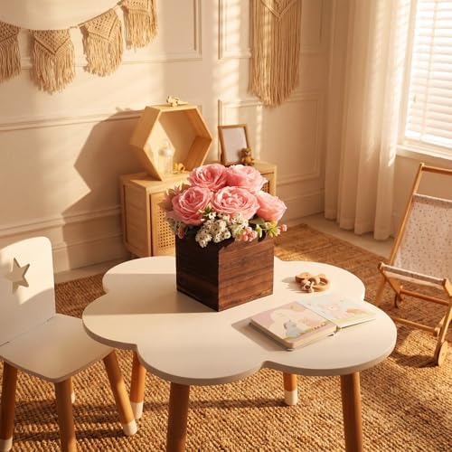 Suncalla 6 Sets Artificial Peonies Flower Centerpieces Wood Box, Light Pink - Image 7