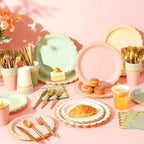 Mimorou 338 Pcs Sage Green and Pink Plates Napkins Cups Flatware Set - Image 2