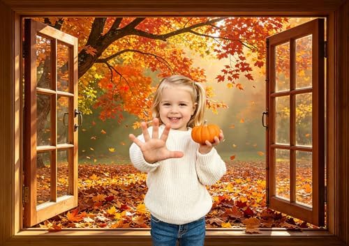 Fall Wooden Window Photo Backdrop Autumn Forest Natural Scenery 10x8FT - Image 4