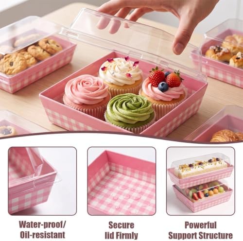 100 Pack Pink Charcuterie Plaid Boxes with Clear Lids, Two Different Sizes - Image 3