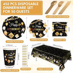Funnymoom 452 Pcs Happy Retirement Party Decorations Men for 50 Guests, Black Gold Retirement Paper Plates and Napkins Cups Tablecloth Cutlery Straws Disposable Tableware Party Supplies for Men Women - Image 2