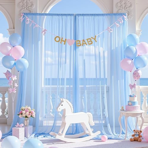 10ft x 15ft Baby Blue Tulle Backdrop Curtain for Baby Shower Party Sheer Fabric Backdrop Curtains for Boy Birthday Gender Reveal Back Drop Wedding Photo Backdrop Drapes Background 2 Panels 5ft x 15ft - Image 2