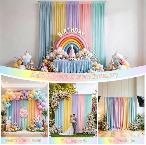 10x7FT Pastel Backdrop Curtain - 5 Colors Unicorn Backdrop Curtains - Wrinkle Free Pastel Rainbow Backdrop Draping Fabric for Baby Shower, Party, Classroom, Back-to-School & Unicorn Birthday Decor - Image 4