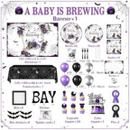 Halloween Baby Shower Decorations 265pcs A Baby Is Brewing Baby Shower Decorations Plates and Napkins Purple Watercolor Flower Coffin Vampire Bat Tableware for Halloween Baby Sprinkle Party Supplies - Image 5