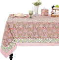 Ridhi Strawberry Pink Block Print Cotton Rectangle Table Cloth, 52x70 inch by Ridhi