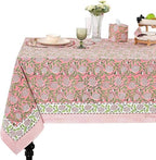 Ridhi Strawberry Pink Block Print Cotton Rectangle Table Cloth, 52x70 inch by Ridhi