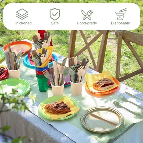 Kochorie 300 Pieces Woodland Plastic Silverware, Disposable Plastic Utensils, Heavy Duty Cutlery Set Heavyweight Flatware Includes Spoons Forks Knives for Birthday Wedding Forest Party Supplies - Image 5