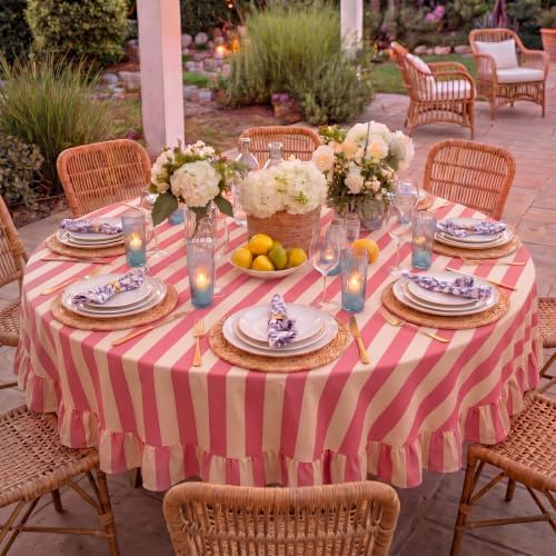 Tudomro Striped Tablecloth, Round, Cedar Rose, Cream, 60'' X 60'' - Image 7