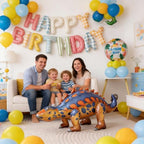 60 PCS Dinosaur Happy Birthday Foil Balloon Decoration Kit, T-Rex, Triceratops, Ankylosaurus Assembleable Inflatable Standing Mylar Balloons with Birthday Banner for Kids Boys Party Decor - Image 4