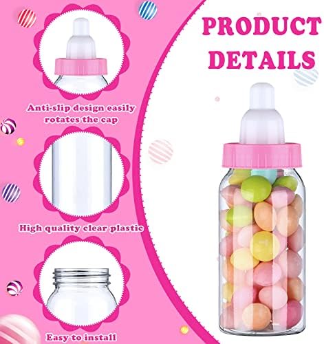 60 Pcs 4.5 Inch Baby Mini Milk Bottle Baby Shower Favor Fillable Feeding Bottle Candy Box Small Plastic Candy Container DIY Gift for Boy Girl Newborn Baptism Party Decor (Pink) - Image 3