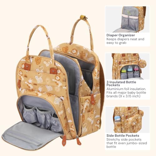 BabbleRoo Diaper Bag Backpack - Baby Essentials Travel Tote - Multi Function Water Resistant Diaper Bag, Travel Essentials Baby Bag with Changing Pad, Stroller Straps & Pacifier Case - Unisex, Safari - Image 4