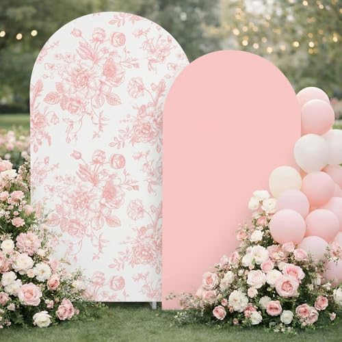 Tegeme 2 Set Pink Floral Arch Cover 7.2ft 6.6ft Stretchy Party Backdrop by Tegeme
