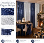 ShinyBeauty Navy Blue Silver Sequin Backdrop Curtains 4 Panels 2x8ft - Image 4