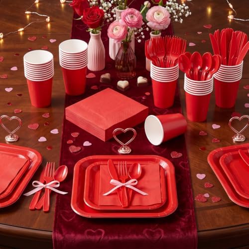 Vyntra 350 Pcs Red Square Paper Plates and Napkins Set, Serves 50 - Image 3