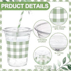 Sliner 50 Sets 16oz Sage Green Gingham Party Plastic Cups - Image 3