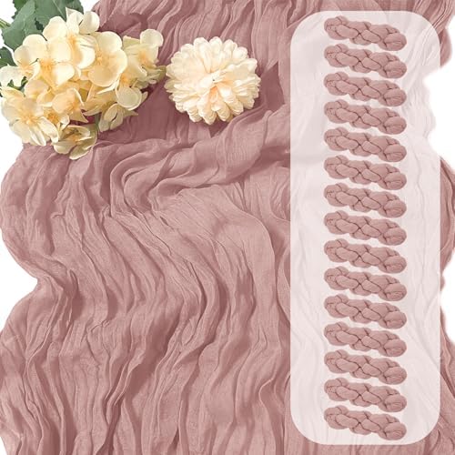 15 Pack Dusty Pink Cheesecloth Table Runner 17 x 108 inch Cheese Cloth Table Runners 9ft Pink Table Runner Rustic Romantic Sheer Gauze Runner for Wedding Party Baby Shower Table Decoration by Yorcari