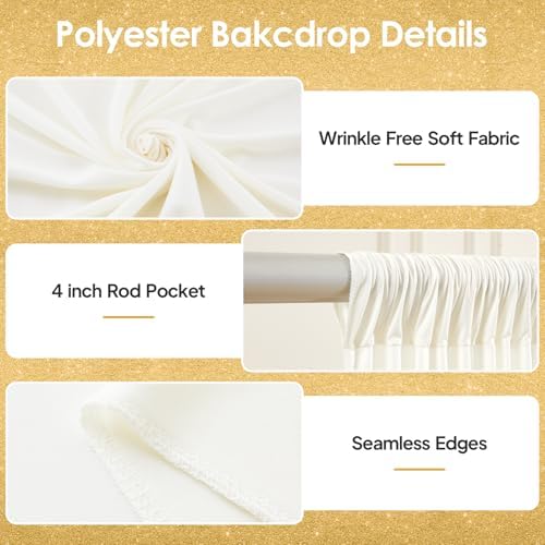 10x10ft Cream White Backdrop Curtains for Wedding Parties Wrinkle Free Cream Curtains Photo Backdrop Drapes for Photography Birthday Baby Shower Soft Fabric Party Backgournd for Photoshoot - Image 2