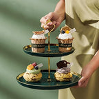 Tosnail Set of 2 Porcelain Cupcake Stand Ceramic Dessert Stand Tiered Serving Trays with Gold Rod, 3 Tiers and 2 Tiers Cake Stand Party Serving Trays Fruit Pastry Holders for Wedding and Party, Green - Image 5