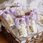 Ethisa Small 24 Pack Butterfly Party Favor Glass Bottles with Ribbons and Stickers - Vintage Baby Shower and Birthday Favors for Guests and Table Centerpieces Decorations - Purple Theme Candy Jar - Image 3