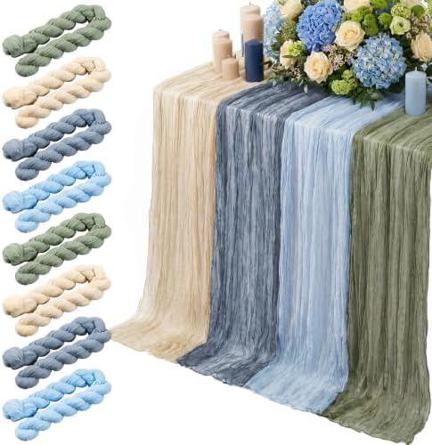8 Pcs Sage Green and Dusty Blue Cheesecloth Table Runner 118" by Windkream